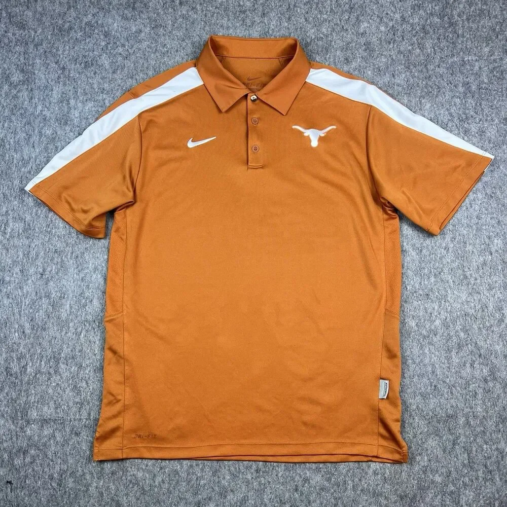 Nike Men's Texas Longhorns Polo Shirt Dri-Fit Orange Short Sleeve Golf Size M